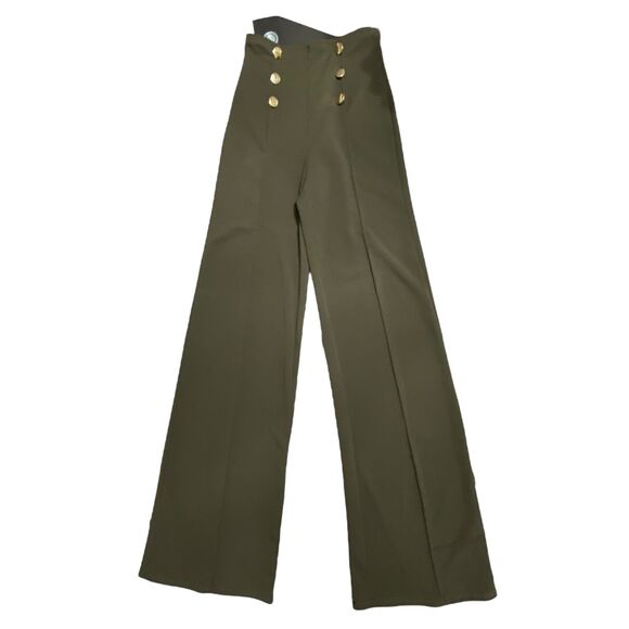 valentine Pants - Valentines Women High Waisted Wide Leg Casual Stretchy Olive Green Pants Medium